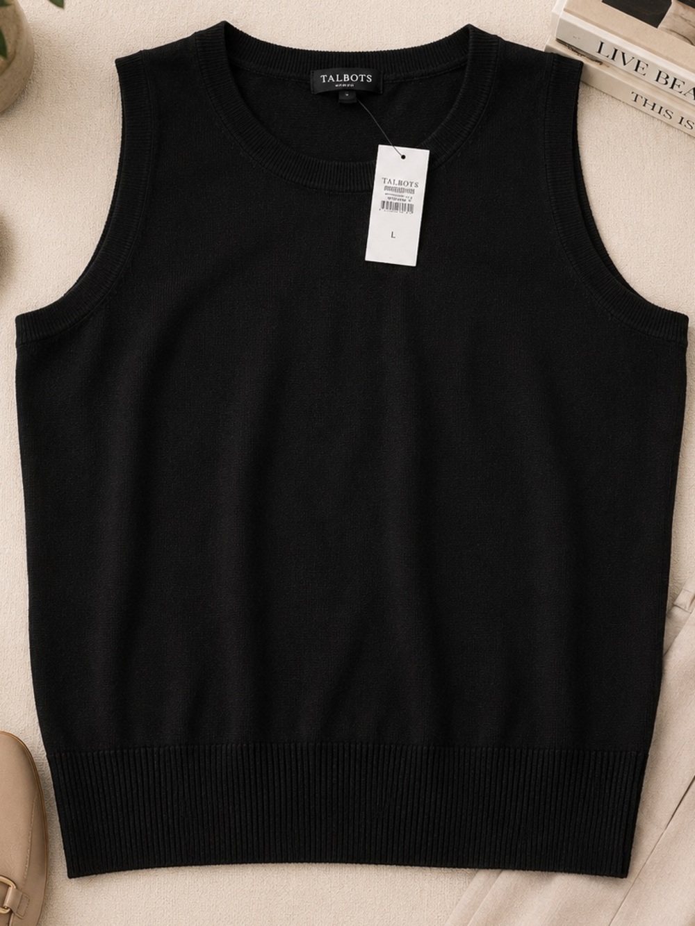 Talbots Black Sleeveless Knit Shell Top Women’s Large NWT